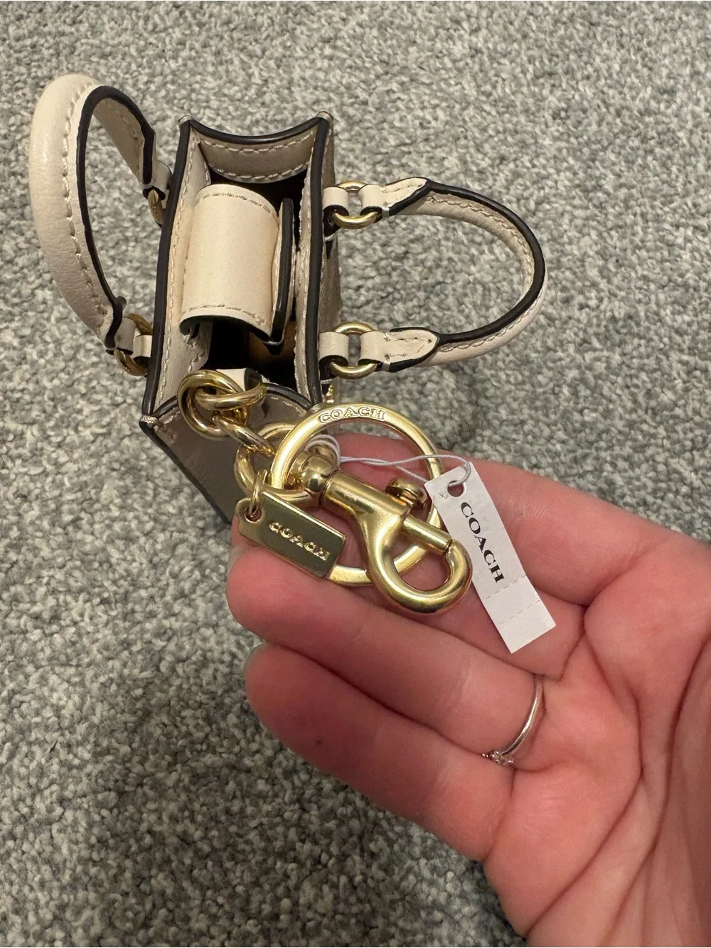 COACH Signature Mini Tote Bag Charm Tan and Cream - Picture 6 of 7